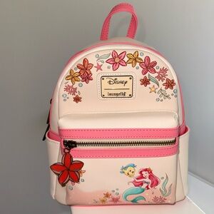 Loungefly Disney Little Mermaid, Ariel & Flounder, Floral Cream & Pink Backpack
